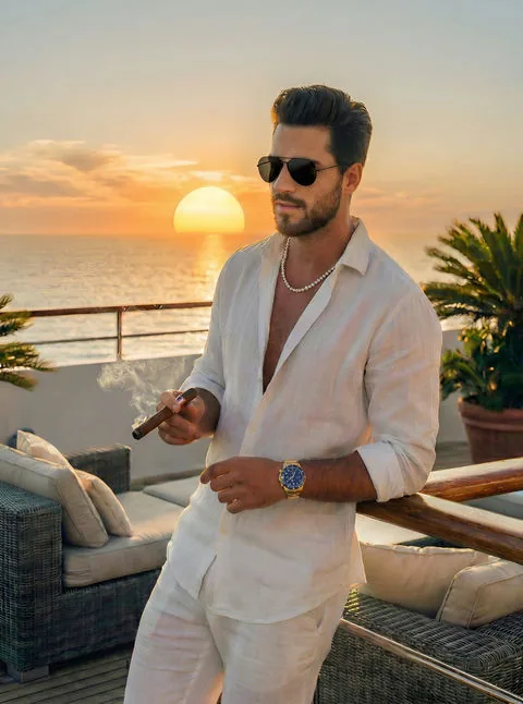 Lucas on a sunset yacht