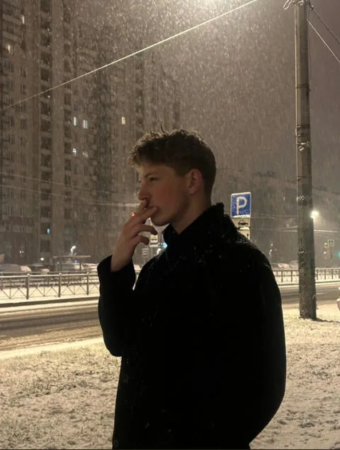 Nikolai in a snowy city